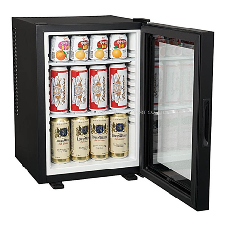 Refrigerador de 40 litros competitivo, sin ruido, hotel, minibar, congelador, puerta de vidrio