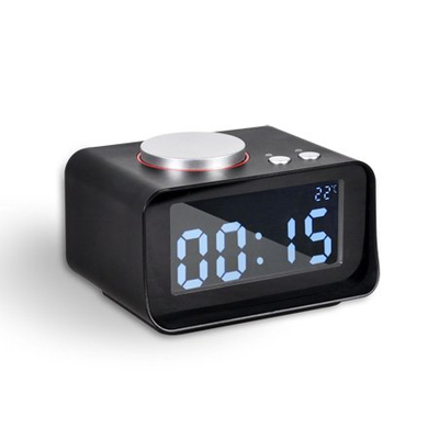 Reloj despertador negro para habitación de hotel con carga USB 