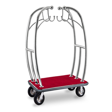 Carro de equipaje de acero inoxidable 304 para vestíbulo de hotel de lujo con base resistente y ruedas