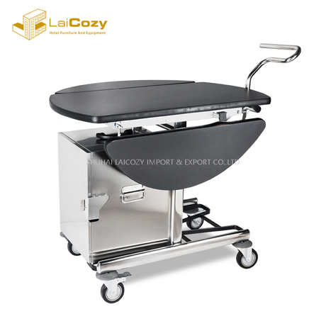 Carrito de mesa plegable de madera para servicio de habitaciones de alimentos y bebidas calientes del hotel 