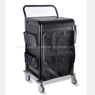  Carro de servicio de tamaño compacto de aluminio Mini carro de limpieza negro 