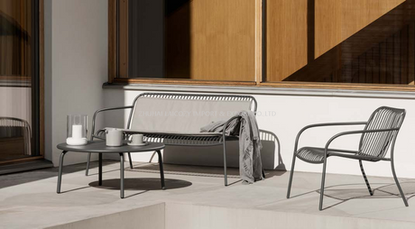 Muebles de uso doméstico al aire libre Diseño moderno Silla de acero metálico con brazos para comedor y jardín al aire libre