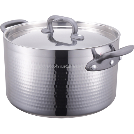 Cacerola comercial de tres capas de la cocina de inducción del martilleo del acero inoxidable de la buena calidad