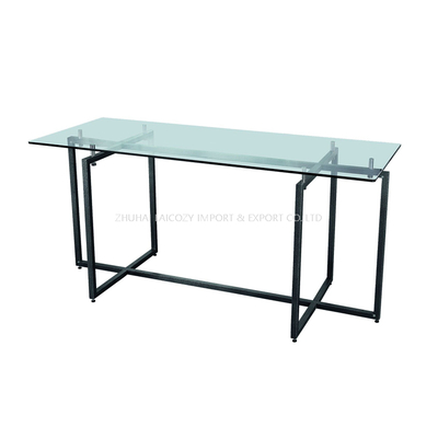 Mesa de buffet rectangular de vidrio templado con marco de acero, personalizada, de fábrica, para restaurante y hotel